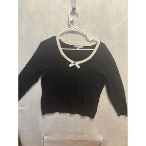 Mercer Street Studio Womens Black & White Sweater Top With Bow Detail Size M